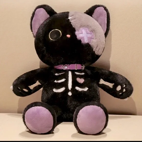 {NEW} Cute Skeleton Cat Doll Plush Toy Black - Picture 1 of 6